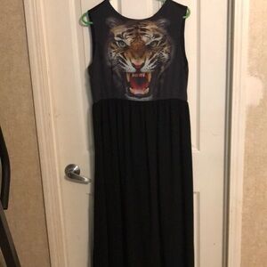 Black Maxi Dress with Tiger Print